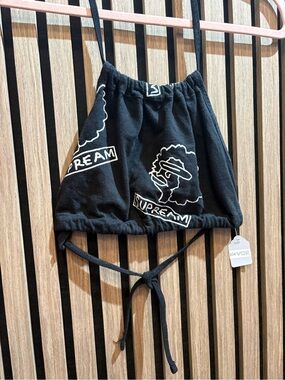 Supreme Black Halter Drawstring Crop Top with White Logo